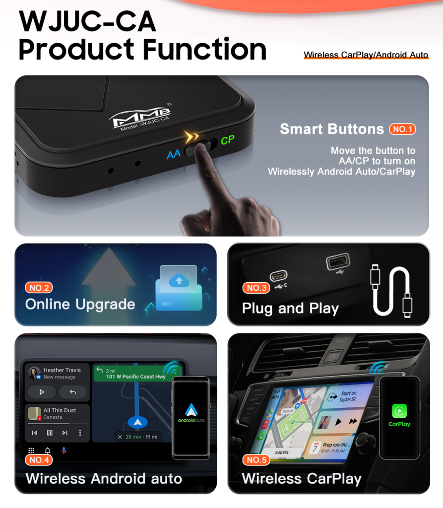 Wireless Carplay Android Auto Adapter Factory Wired Convert Wireless