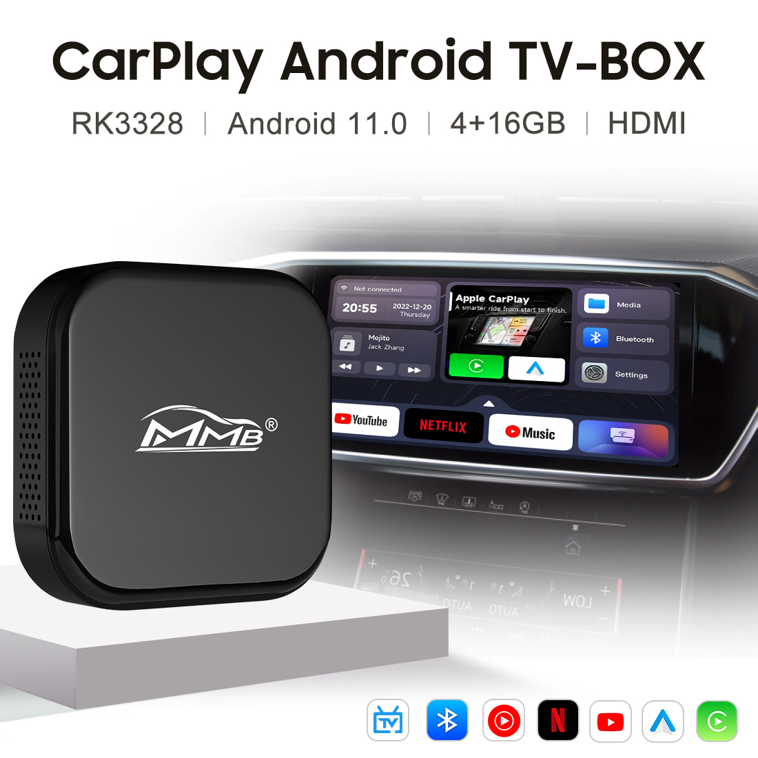 MMB CarPlay TV-Box Android 11.0 - Wireless CarPlay & Netflix