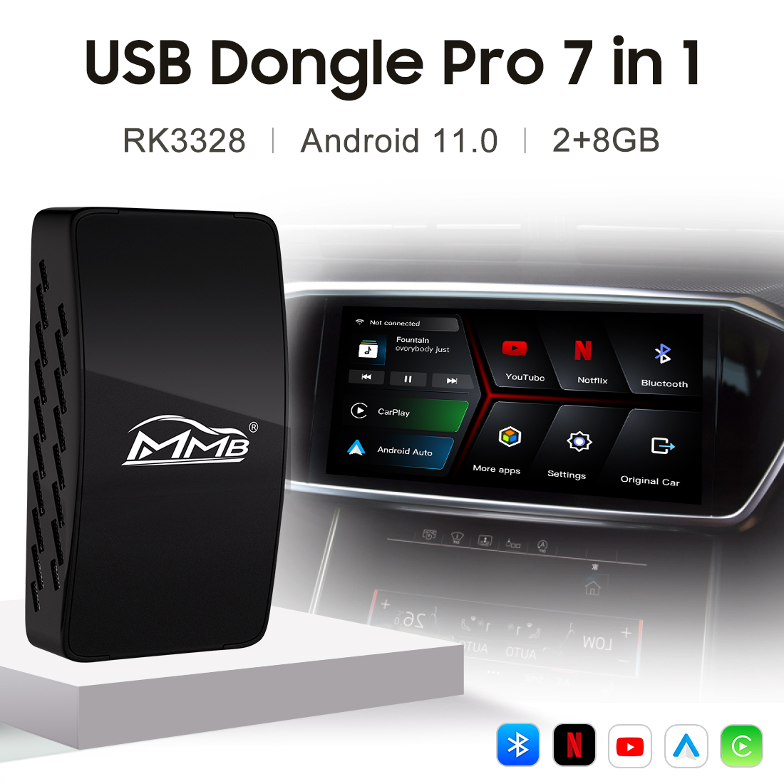 Wireless CarPlay USB Dongle Pro 7-in-1 Android 11.0 AI Box