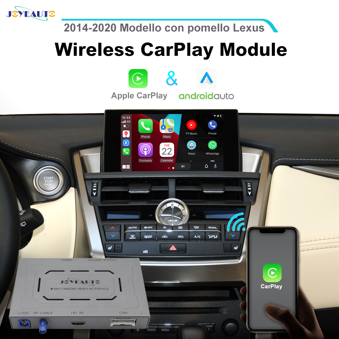 JoyeAuto Wireless CarPlay & Android Auto for Lexus with Knob (2014-2020)