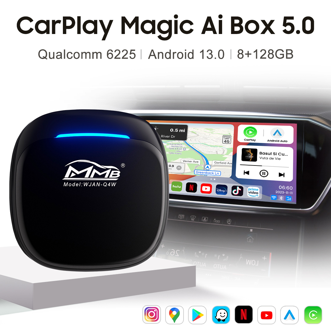 MMB MAX 5.0 Android 13.0 Wireless CarPlay AI Box - Qualcomm 6225