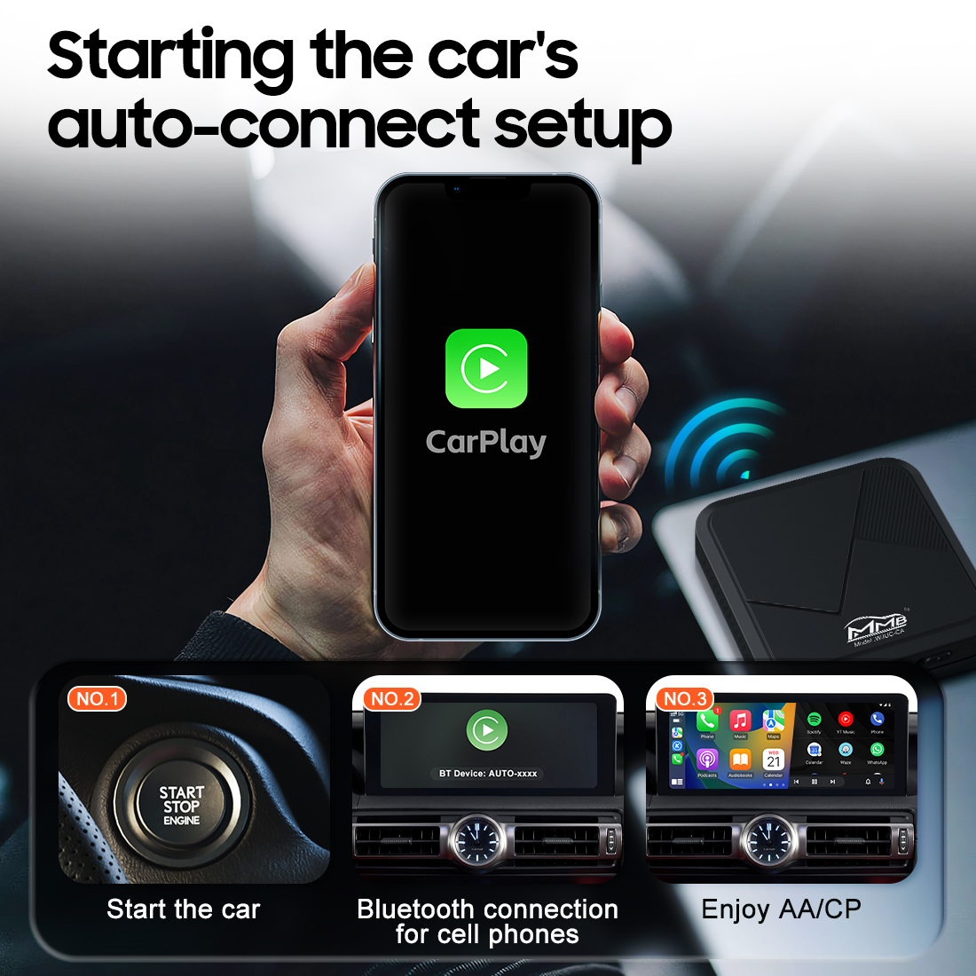 2-in-1 Wireless CarPlay & Android Auto Adapter - Wired to Wireless - 图片 4
