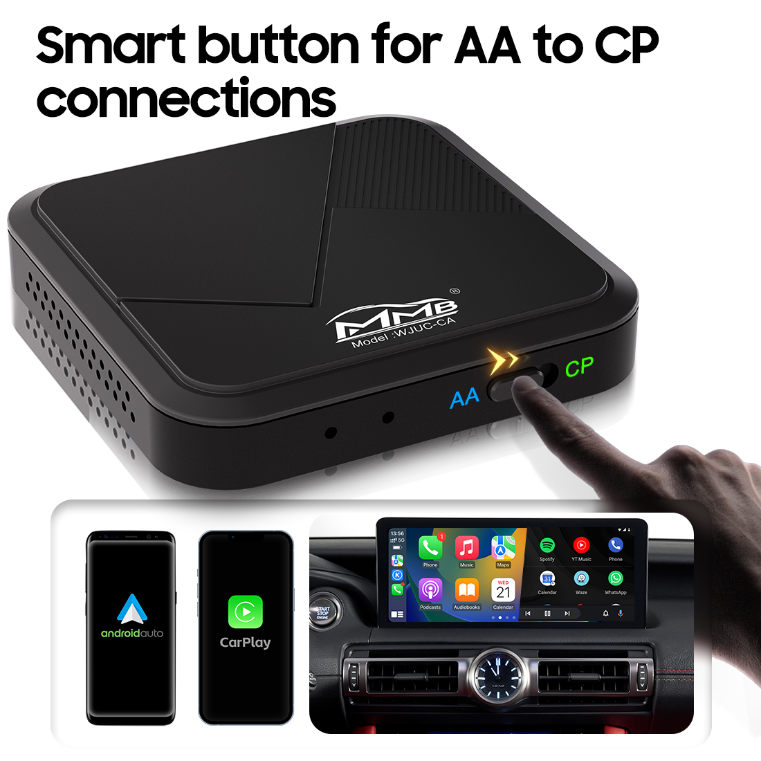 2-in-1 Wireless CarPlay & Android Auto Adapter - Wired to Wireless