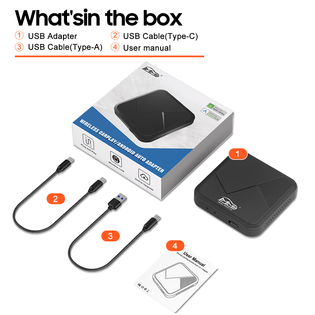 2-in-1 Wireless CarPlay & Android Auto Adapter - Wired to Wireless - 图片 5