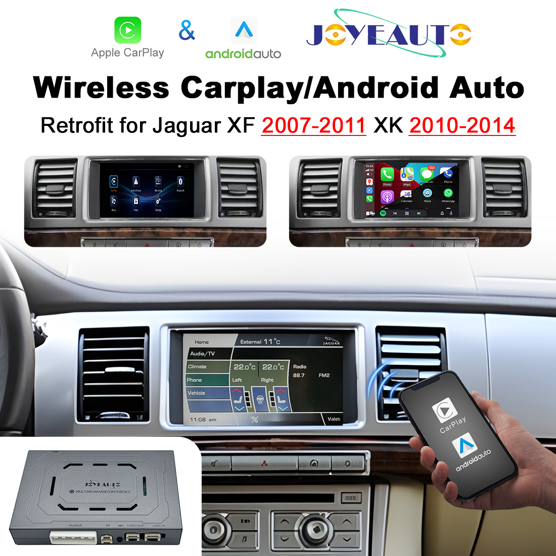 JoyeAuto Wireless CarPlay & Android Auto for Jaguar XF (2007-2011) & XK (2010-2014) - Retrofit