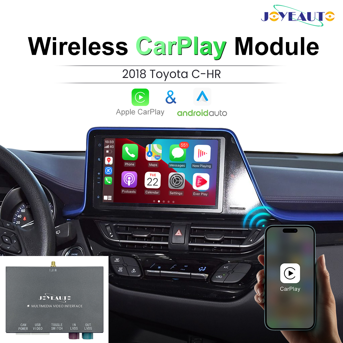 JoyeAuto Wireless CarPlay & Android Auto for Toyota Touch 2 & Entune 2.0 (2014-2019)