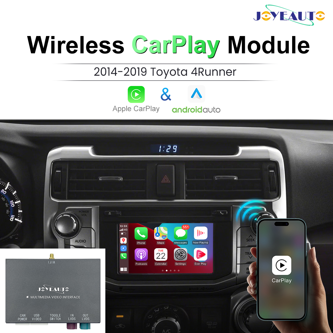 JoyeAuto Wireless CarPlay & Android Auto for Toyota 4Runner, Auris & Avensis (2014-2019)