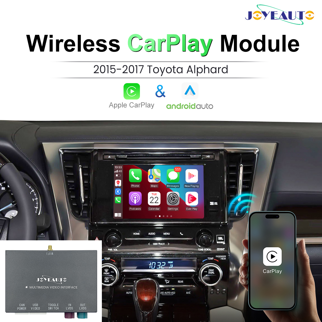 JoyeAuto Wireless CarPlay & Android Auto for Toyota Alphard & Sienna (2015-2017)
