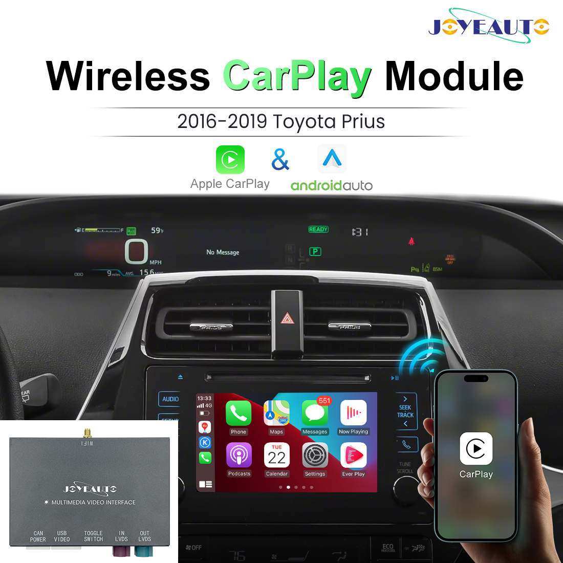 JoyeAuto Wireless CarPlay & Android Auto for Toyota Prius & Prius c (2016-2019)