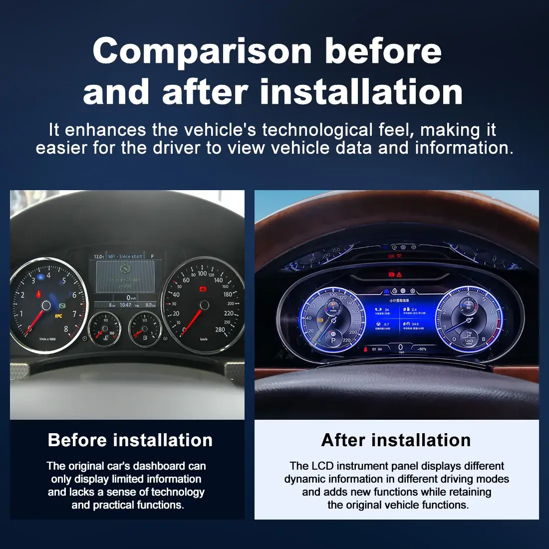 Before and After VW Touareg Digital Cluster Installation