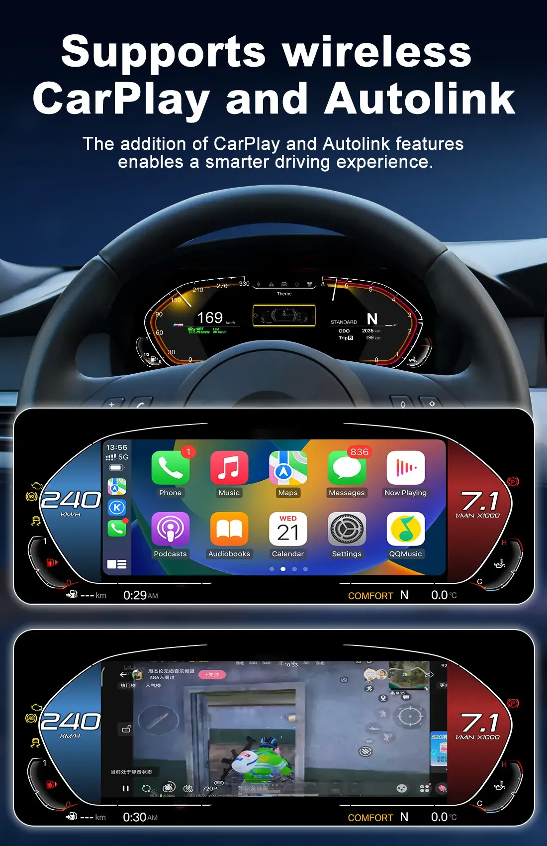 BMW E60 LCD Instrument Cluster Wireless CarPlay View