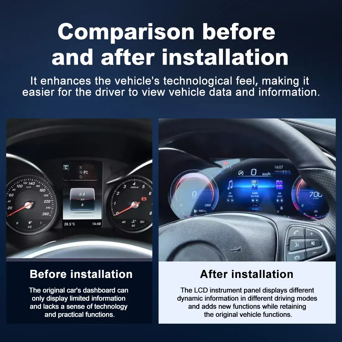 Before and After Mercedes W205 Digital Cluster Installation