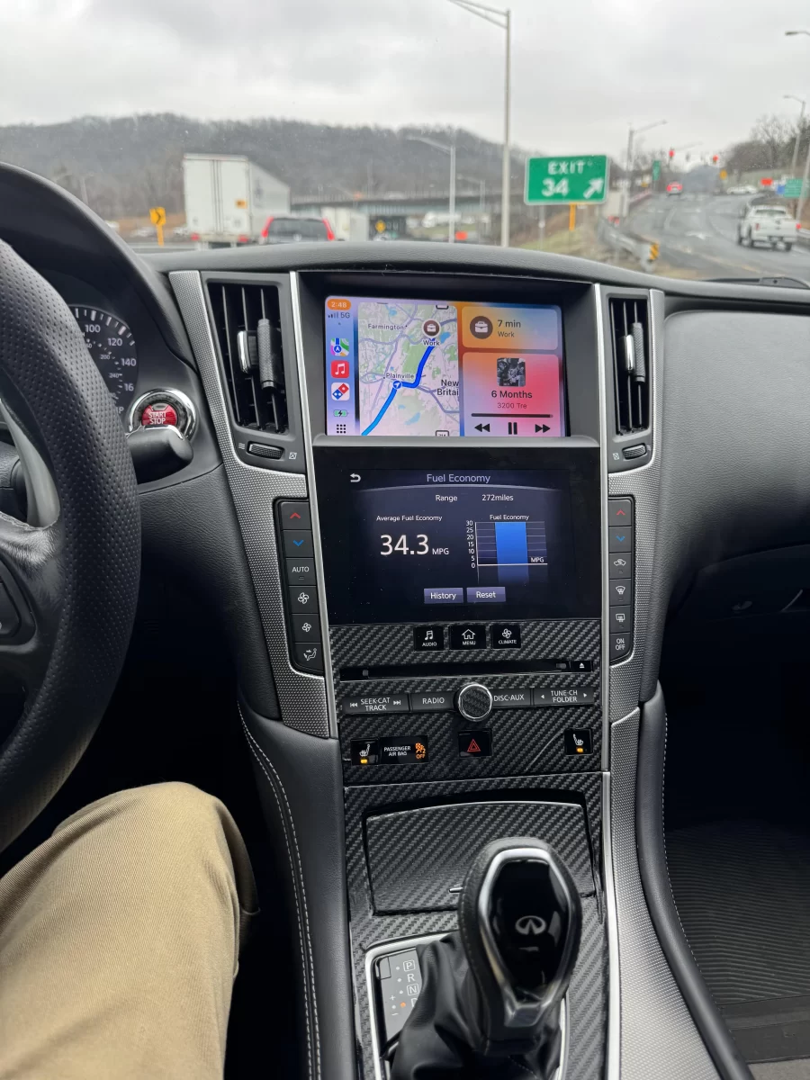 Infiniti CarPlay Upgrade before and after comparison on Q50 dual screen.