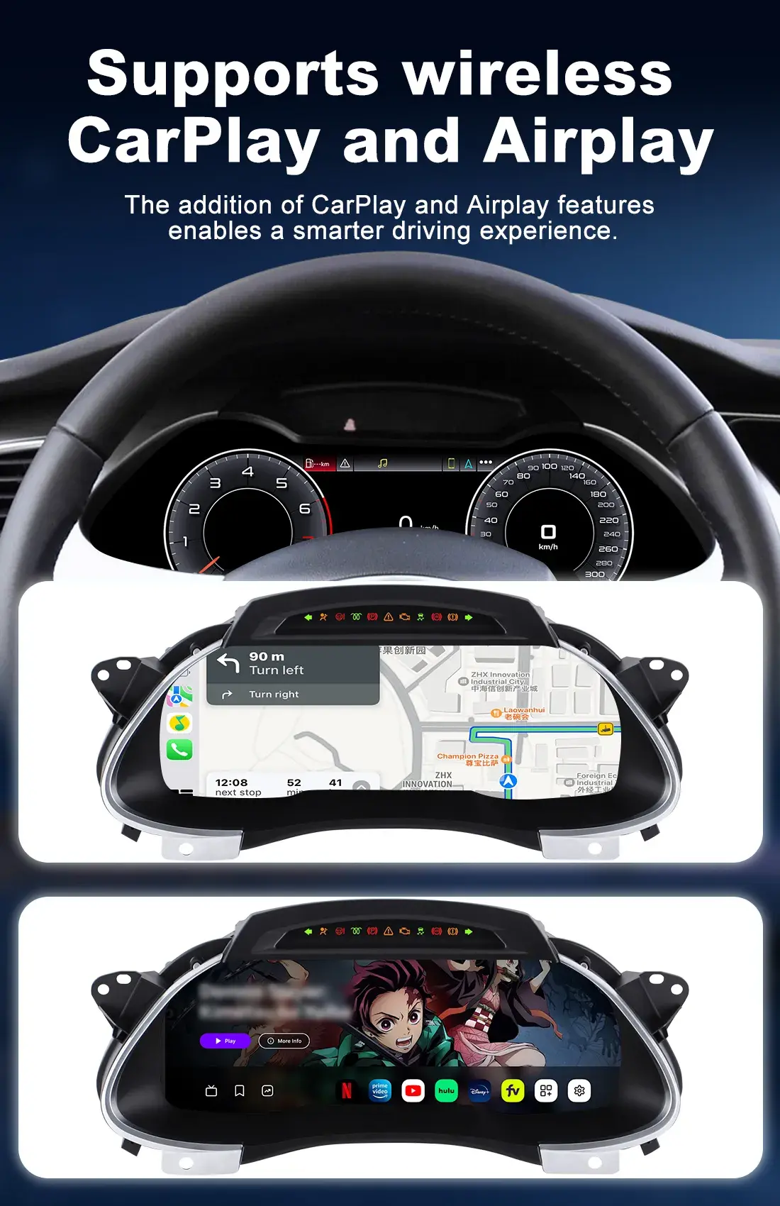 Audi Digital Cluster WZLCD-AU01 Smart CarPlay Connectivity Layout