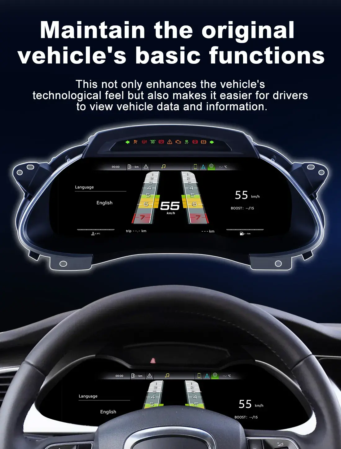 Audi Digital Cluster WZLCD-AU01 Speedometer Navigation View