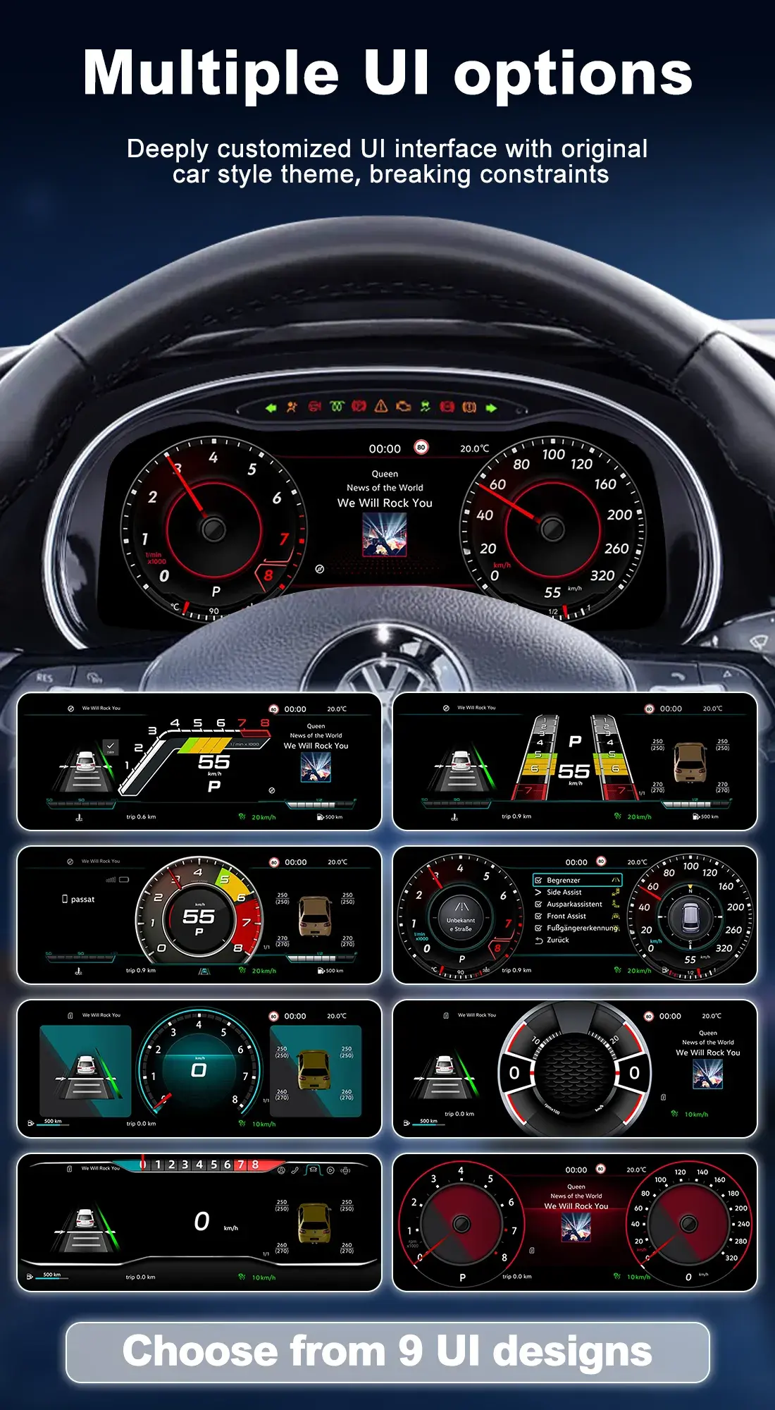 8 Customizable UI Styles for Volkswagen Digital Cluster Retrofit