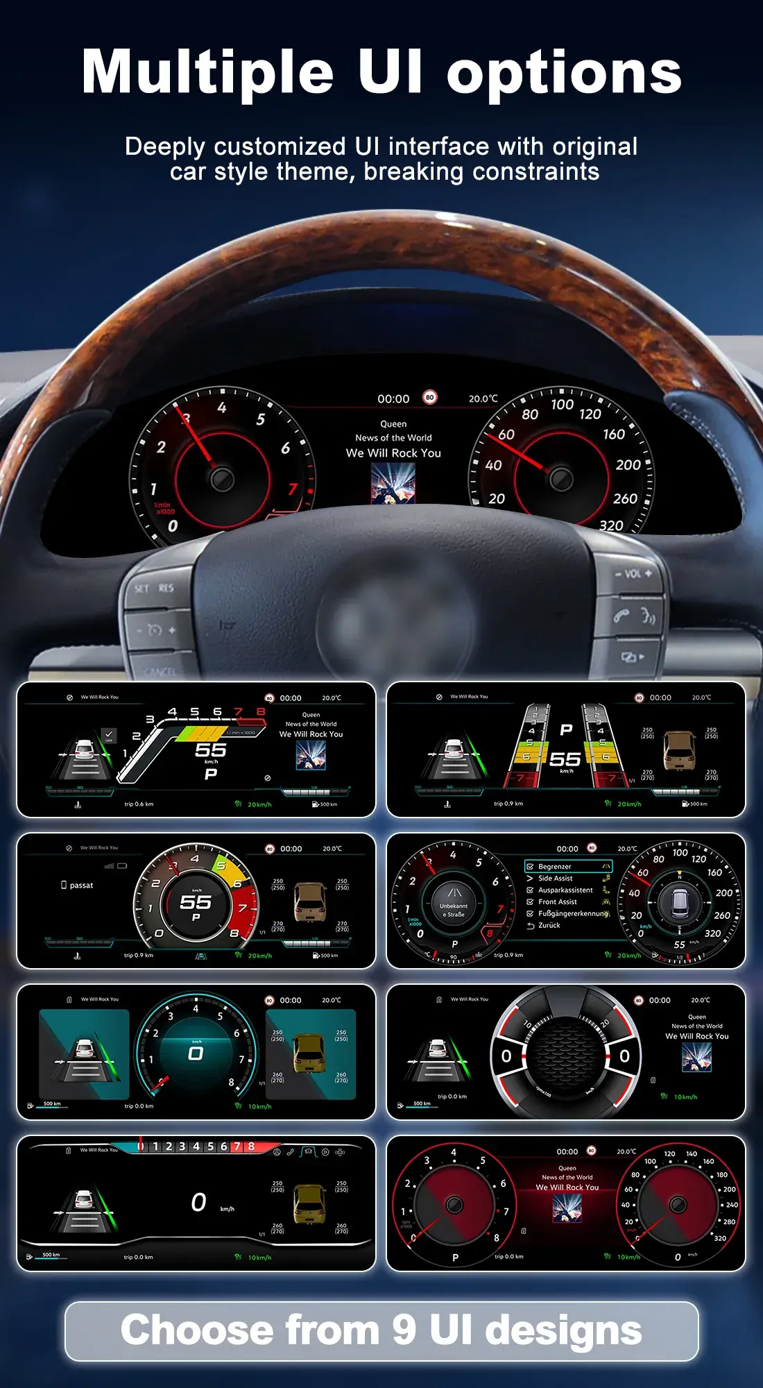 8 Customizable UI Styles for Volkswagen Phaeton Digital Cluster Retrofit