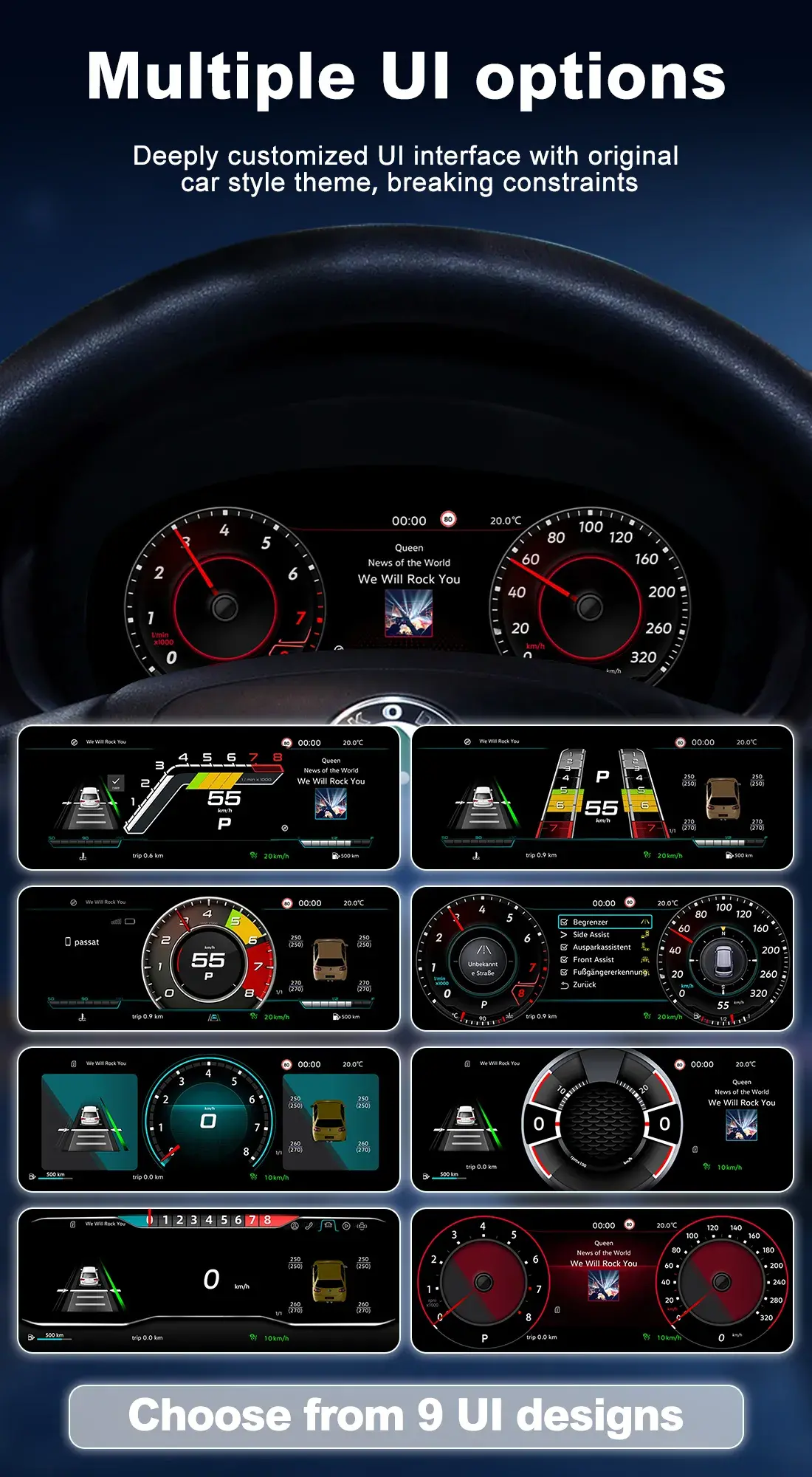 8 Customizable UI Styles for Skoda Fabia Digital Cluster Retrofit