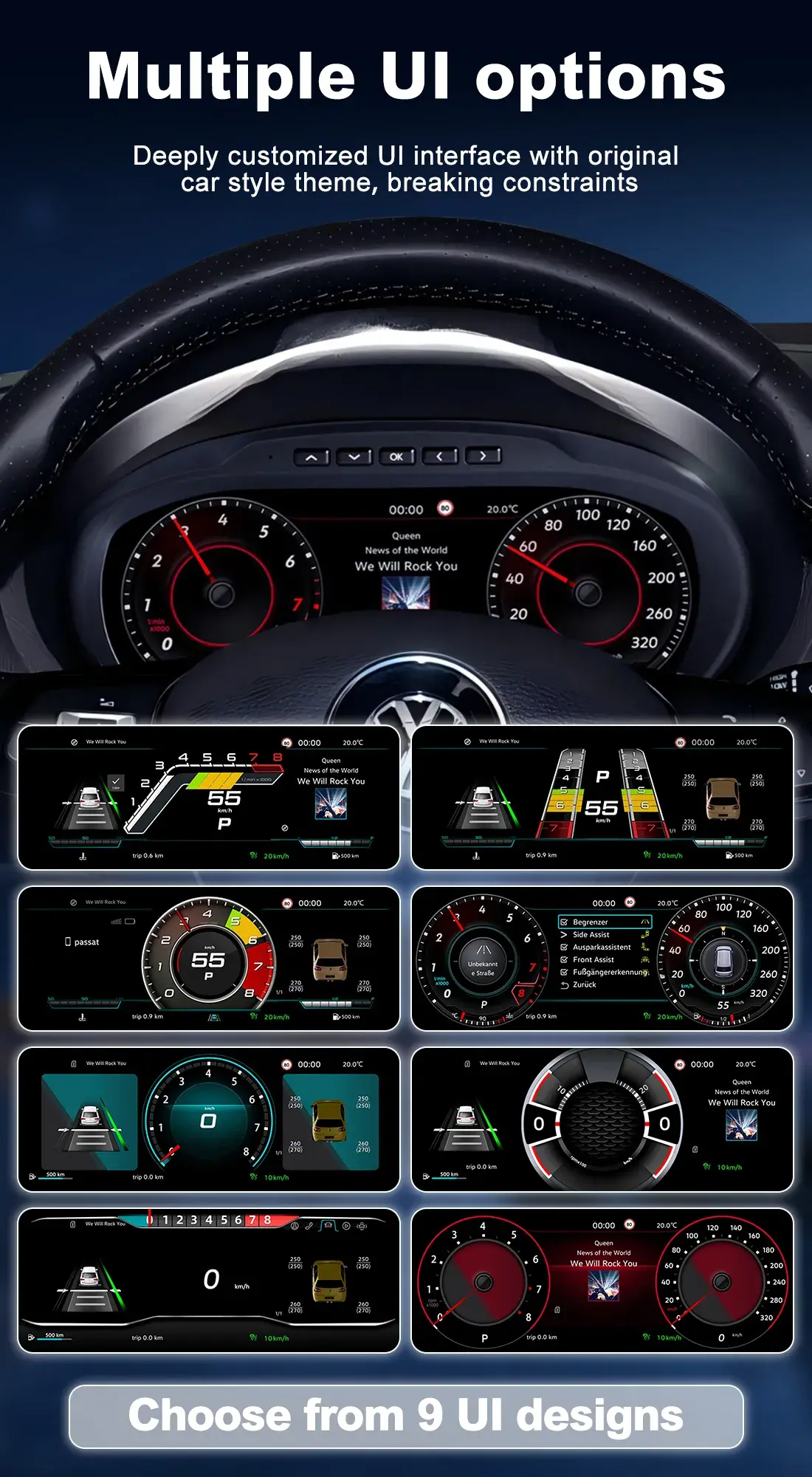 8 Customizable UI Styles for Volkswagen Digital Cluster Retrofit