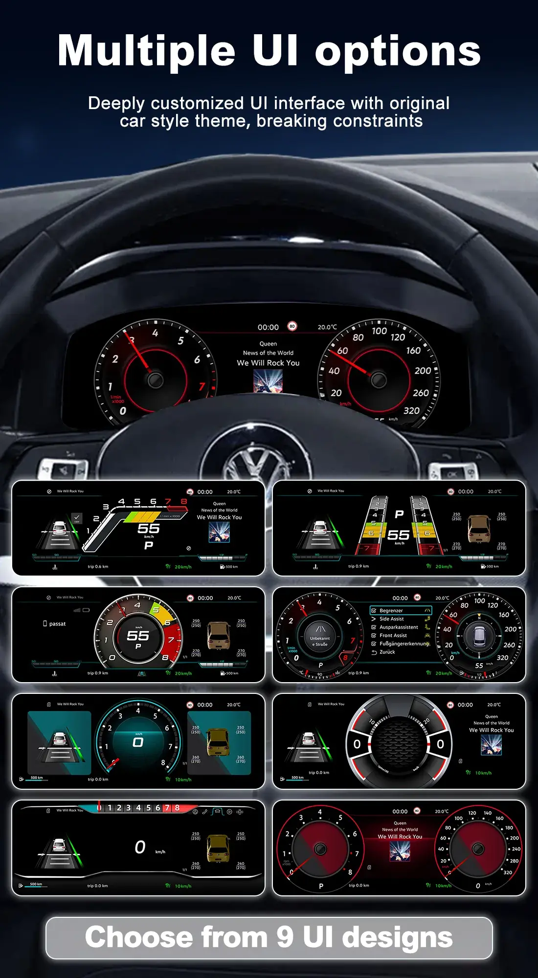 8 Customizable UI Styles for Volkswagen Digital Cluster Retrofit