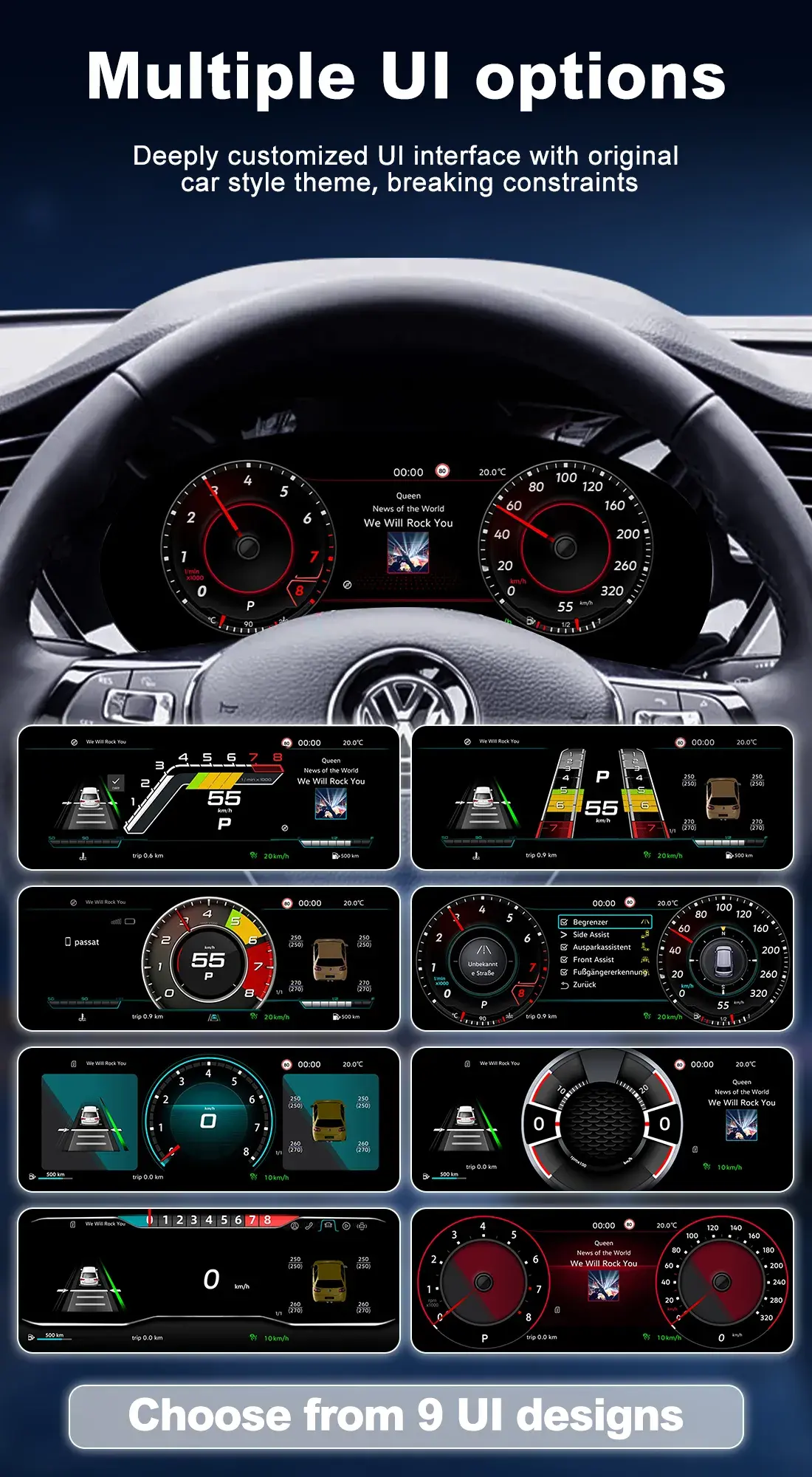 8 Customizable UI Styles for Volkswagen Digital Cluster Retrofit
