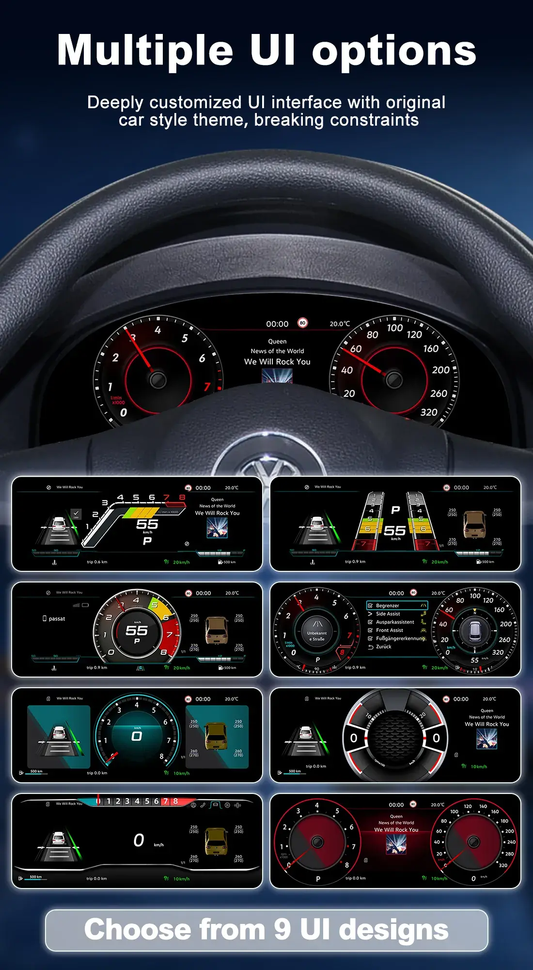 8 Customizable UI Styles for Volkswagen Digital Cluster Retrofit